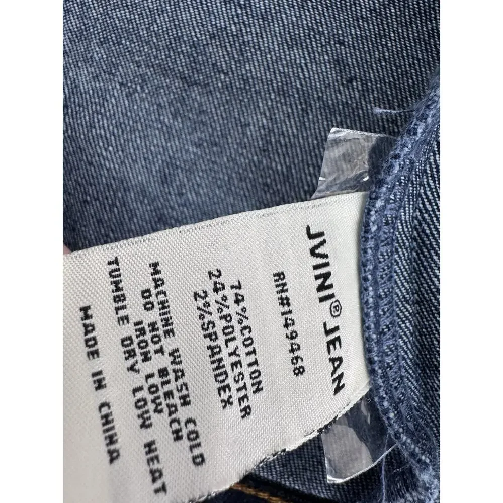 Jvini Denim Jacket Women’s Sz M Dark Wash Distressed Button Pockets Casual - Picture 5 of 14